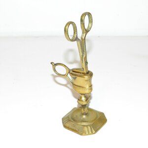 VTG Antique Solid Brass Candle Wick Snuffer With Stand Approx. 7.5 Tall